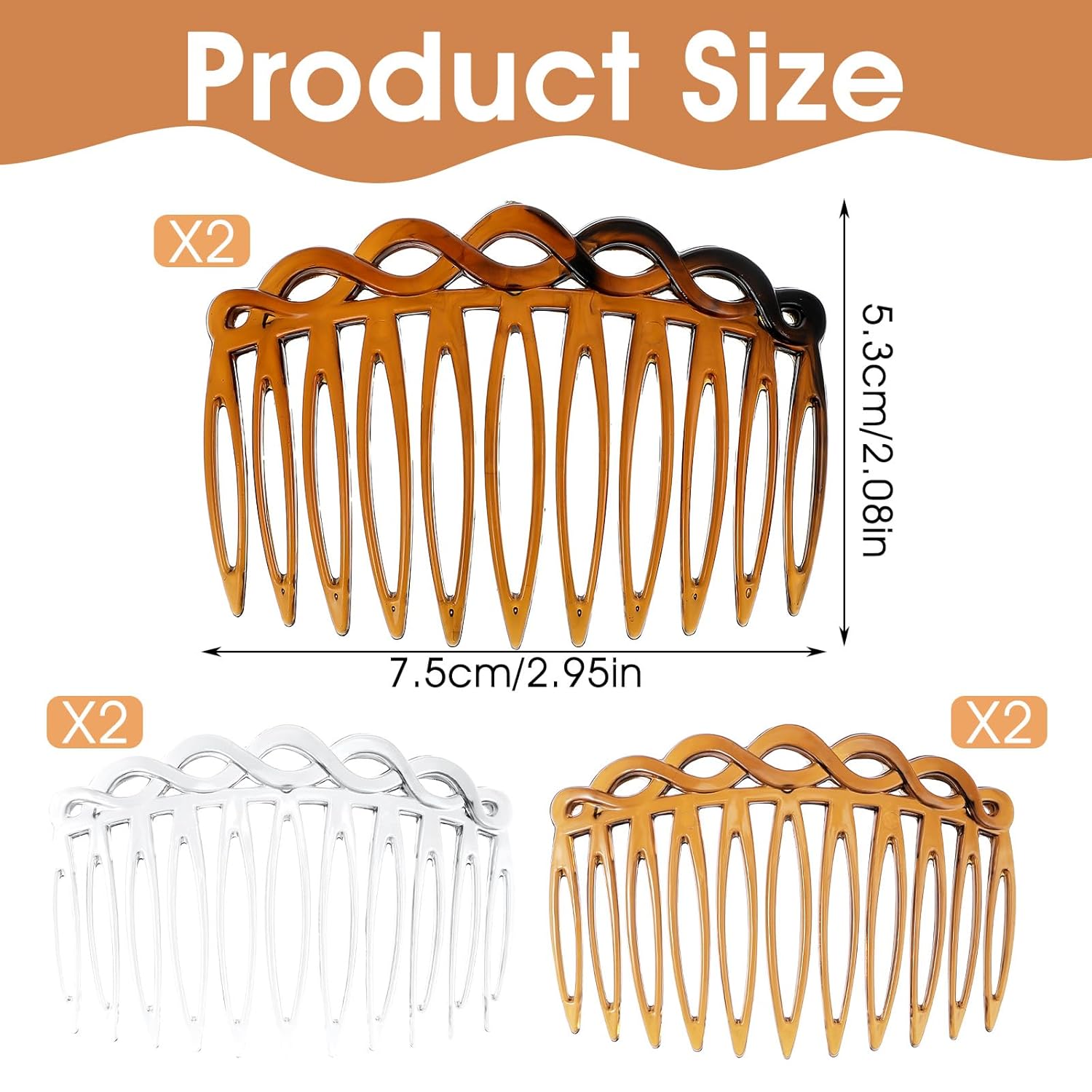 6 шт. Французские гребни для волос - Декоративные зажимы-гребни из смолы для женщин, Набор изогнутых расчесок для укладки различных причесок