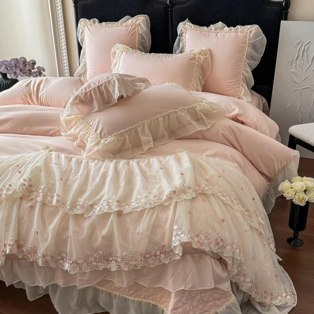 Lace Bedding Set Four-piece French Skin-friendly Breathable Bed Sheet Quilt Cover Pillowcase