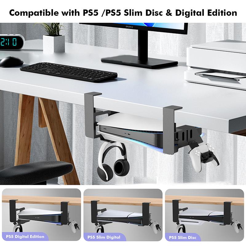 Hengende holder for PS5 og Ps5 Slim Spillkonsoll Stander Brakett Øretelefon Spillekontroll Bordspillkontroller