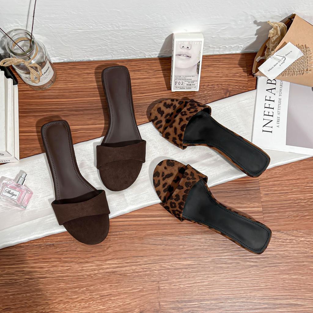 Summer new high-heeled cool slippers women's high-end French temperament women's shoes 2025 leopard print wedge slippers