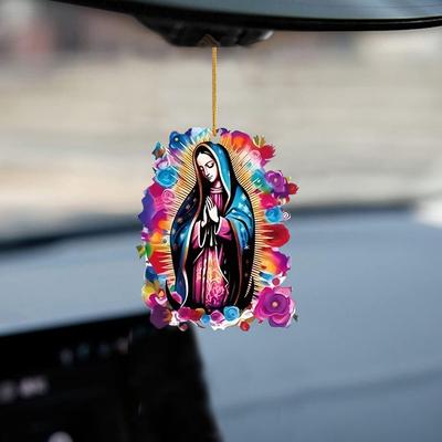 2D Virgin Mary Acrylic Car Mirror Hanging Ornament, Key Pendant Car Interior Accessories Tree Ornaments Home Decor Pendants