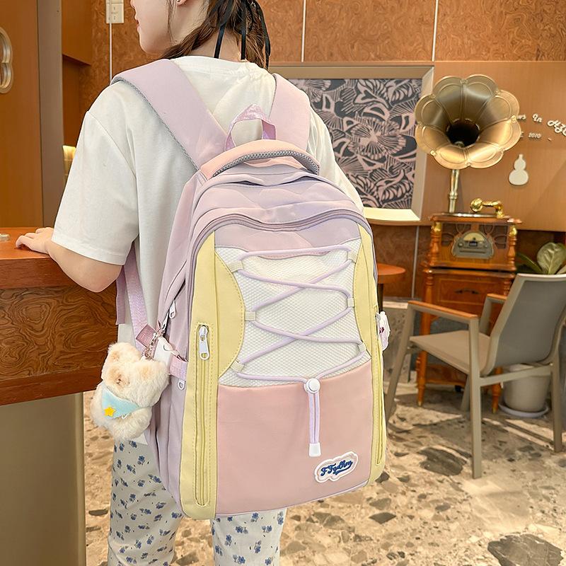 New high-value Mori ins sweet contrasting color splicing schoolbag for women, junior high school students, light travel backpack for women