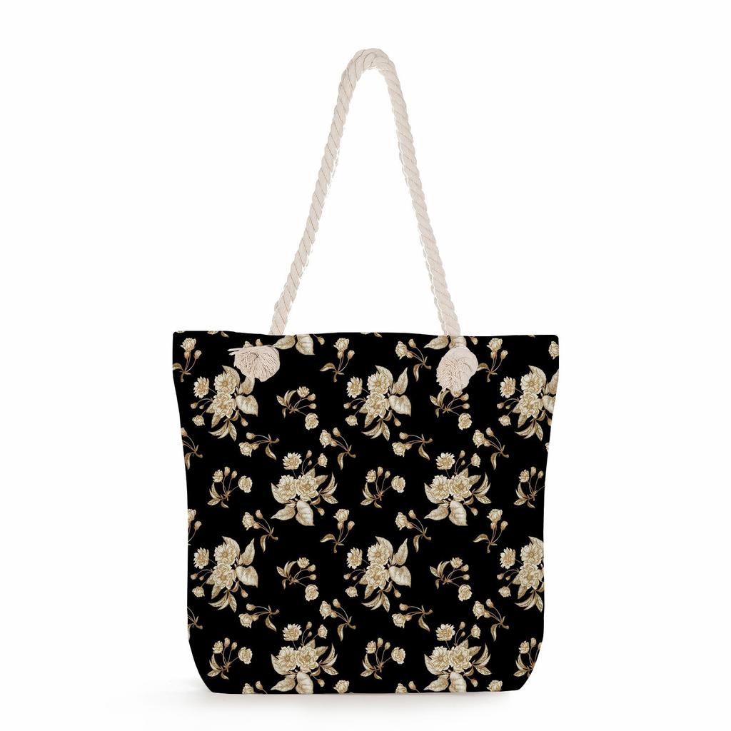Flowers Print Thick Rope Single-shoulder Beach Bag 7220