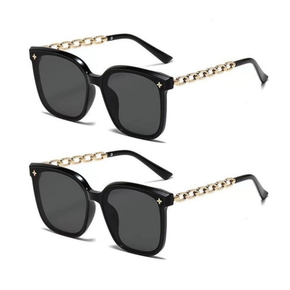 2PCS Chic Shining Sequins Link Chain Frame Over Sized Sunglasses for Women Men Trendy Shades Anti-radiation Eyewear