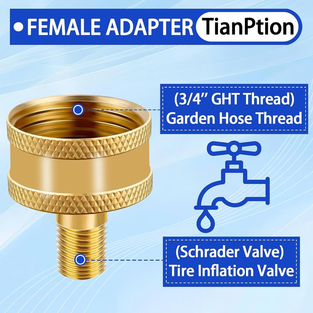 RV Blow Out Plug For Winterization - Brass Sprinkler Water Blow-Out Adapter With Schrader Valve To 3/4'' GHT Garden Hose Connection Winterizing