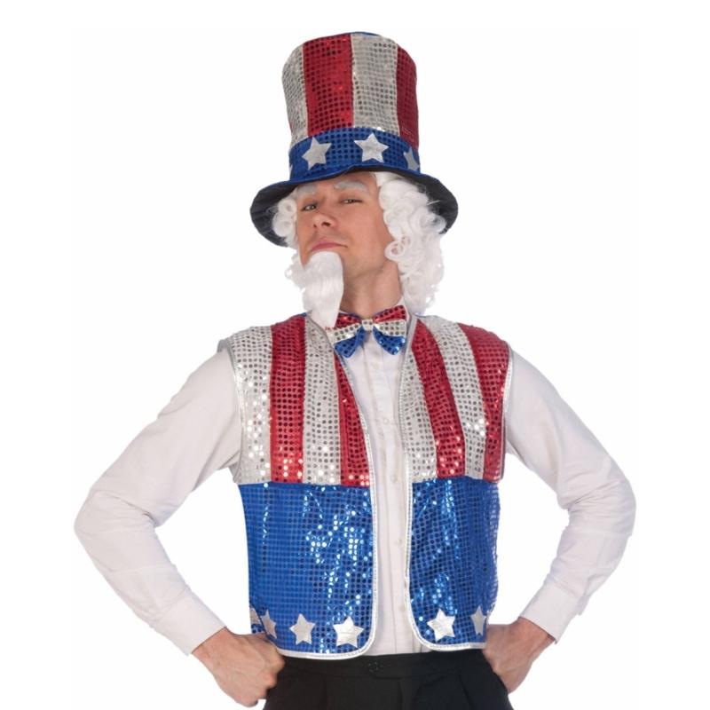 US Liberty July 4th Costume Fun Top Hat for Men Women Unisex Stovepipe Hat with Sequins Adults