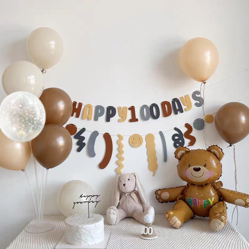 100 Days Birthday Banner: Forest-Themed Baby Anniversary Decoration with Pull Flags and Balloons