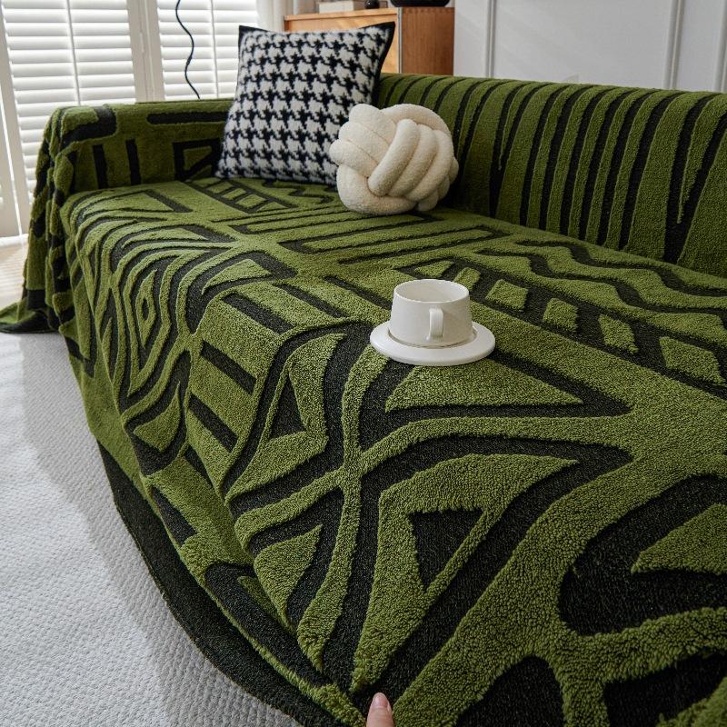 Polar Fleece Plush Sofa Cover Cloth Thickness Anti Slip Sofa Towel Geometric Print Couch Seat Cushion Mat Full Coverage Blanket