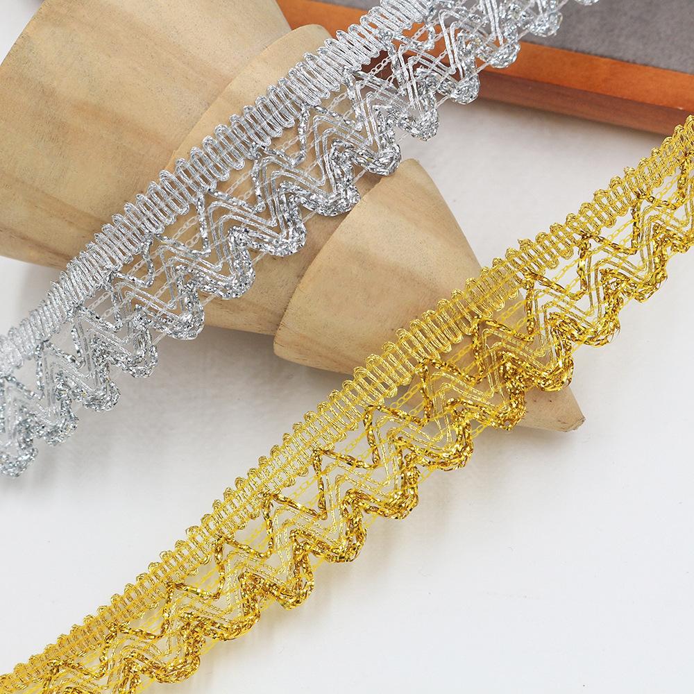 10yard GoldSilver Thread Hollow Wave Lace Ribbon Glitter Metallic lace Trim Border Clothes Curtain Decorative Edge lace trimming