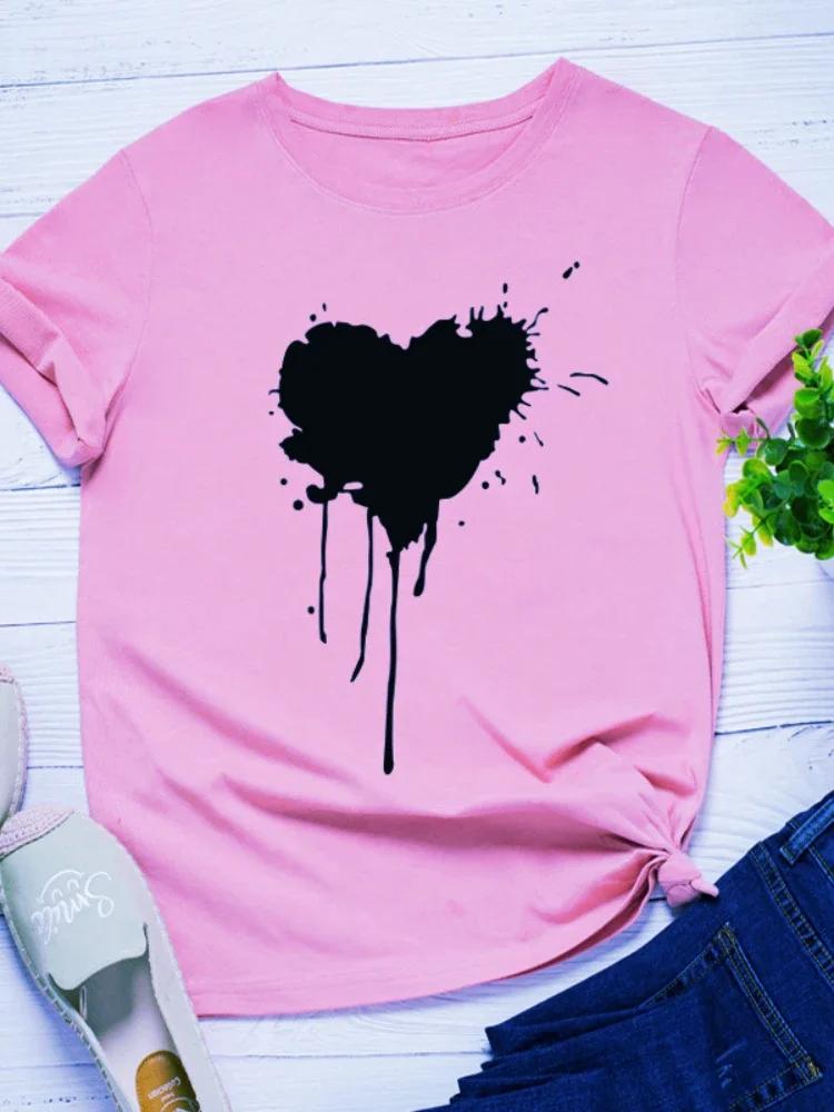 Melting Heart Print Women T Shirt Short Sleeve O Neck Loose Women Tshirt Ladies Tee Shirt Tops Clothes Camisetas Mujer