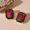 Exaggerated Inlaid Rhinestone Earrings Jewelry Set Square Necklace for Women Wedding Party Accessories