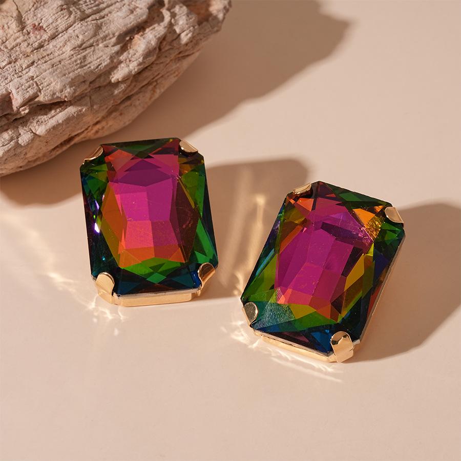 Exaggerated Inlaid Rhinestone Earrings Jewelry Set Square Necklace for Women Wedding Party Accessories