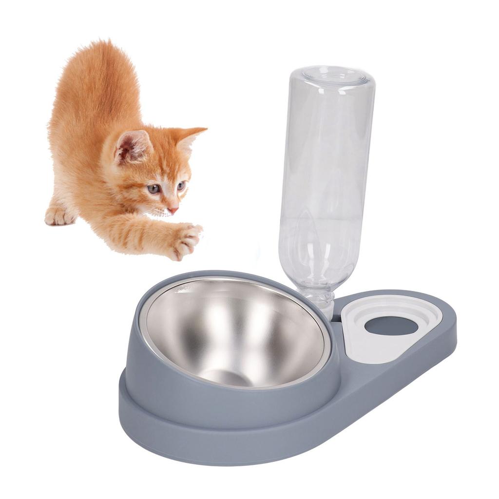 Double Dog Cat Bowls with Automatic Waterer Bottle Neck   Tilted Pets Water and Food Bowl Set