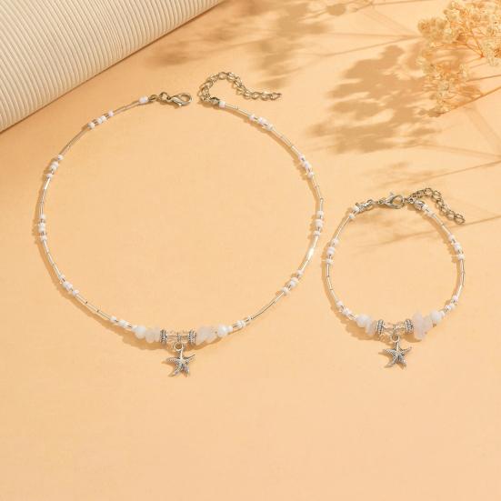 2Pcs/Set Women Necklace Bracelet Faux Pearl Decor Geometric Design Adjustable Length Rose Golden Necklace Wristband Set