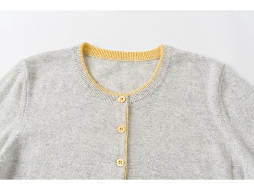 Early Autumn Women's Color Block Cashmere Cardigan - Round Neck, 9 Resin Buttons Sweater Coat
