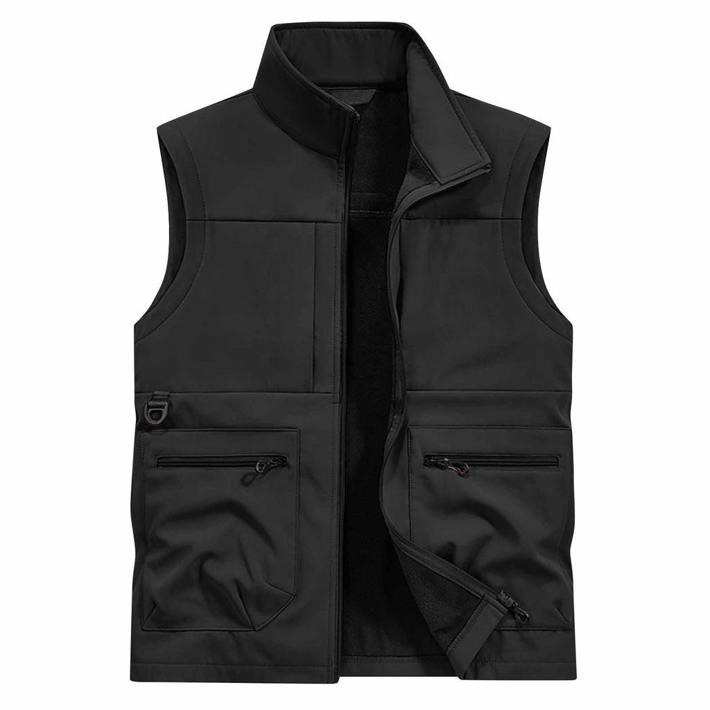 Men's Solid Color Multi Pocket Vest Men's Large Size Outdoor Vest Photography Waistcoat Casual Vest