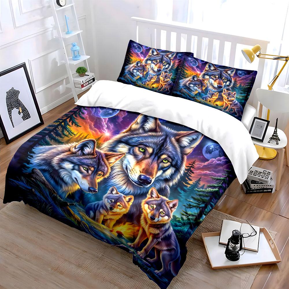 Mystical Wolves In Moonlit Forest Bedding Duvet Cover Set (1*Duvet Cover 2*Pillowcases, Without Duvet Insert)