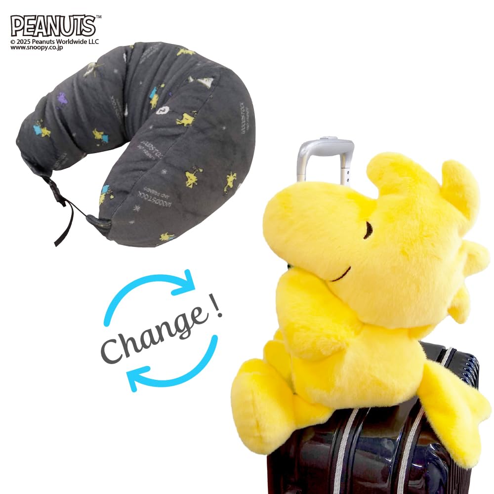 SNOOPY Reise-Nackenkissen, Luftkissen mit Mikroperlen, Flauschig, Wende nach innen, Verwandelt sich in eine niedliche Figur, Nimm mich mit! Woodstock, Sternenhimmel