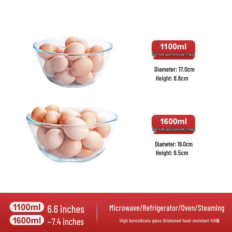 Jingbaodi High-Temperature Transparent Glass Mixing and Soup Bowl Set (4-Piece)