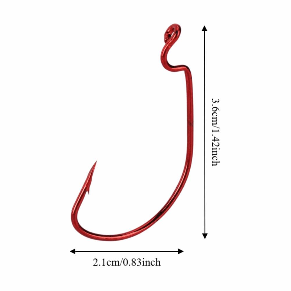100PCS Red Worm Hooks High Carbon Steel Fishing Hooks Durable Bass Fishing Hooks  Bass Fishing