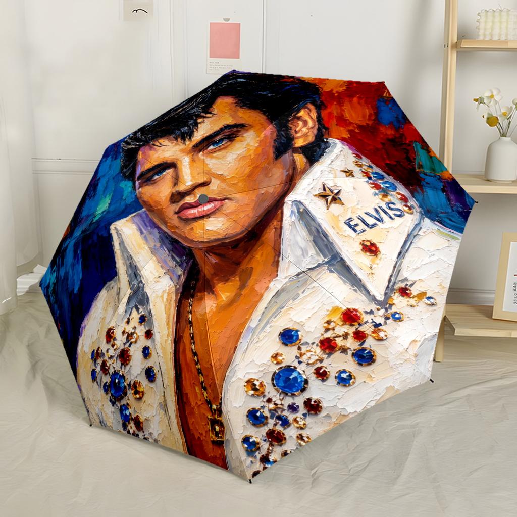 Elvis: Rock Legend Compact Travel Automatic Umbrella Compact 8-Rib Design Foldable Design for Outdoor Daily Use Stylish Accessory