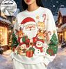 Women Crew Neck Fleece Sweatshirt Winter Forest Animals Deer Fox Print Long Sleeve Loose No Hood Warm Pullover