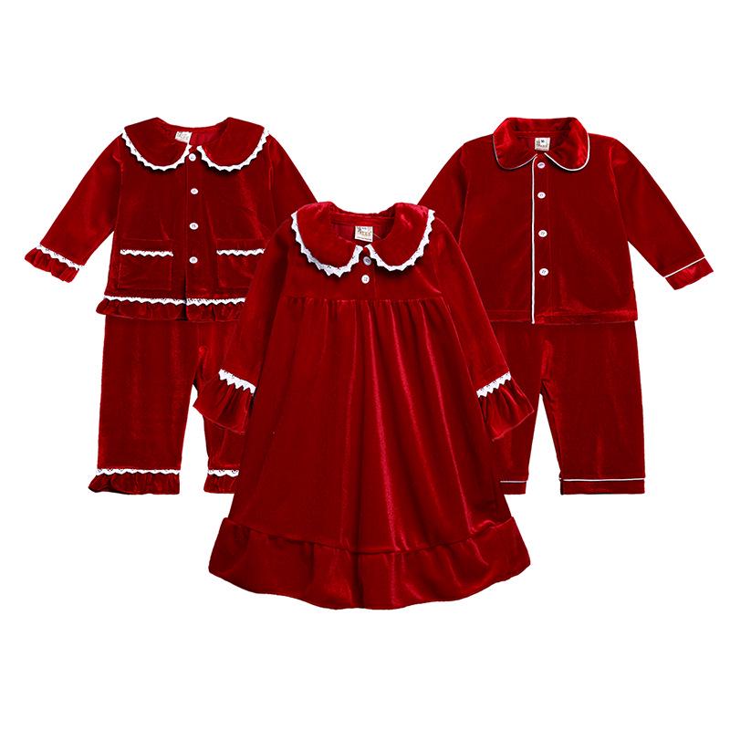 Children's Gold Velvet Pajamas - Autumn/Winter Homewear for Boys and Girls