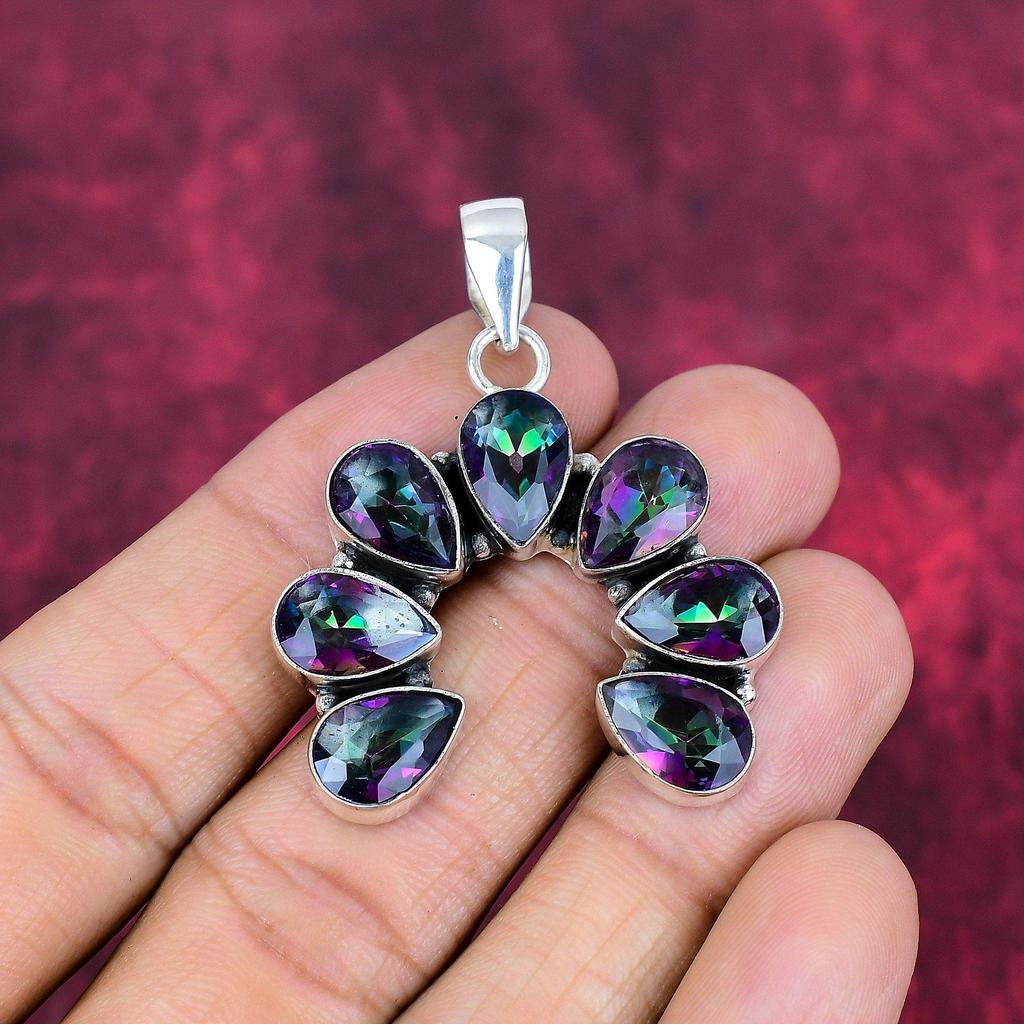 Mystischer Topas 925 Sterling Silber Anhänger, handgefertigter Edelstein Schmuck Anhänger, für den Gedenktag