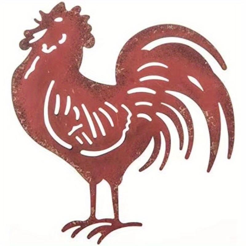 Vivid Red French Rooster Metal Wall Decor, Farmhouse Sign for Indoor Outdoor Kitchen Yard Art, Garden Statue, Halloween Christmas New Year Gift