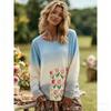 Europe America Fashion Floral Gradient Color Print Pullover Comfortable Women Long Sleeve T-shirt Outdoor Oversized Tees Top