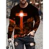 Street Style Flame Print Long Sleeve T-Shirt, Cool Casual Wear For Men