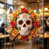 Creative Holiday Gifts for Friends Day of The Dead Skull Flower Static Sticker Colorful Mexican Floral Glass Indoor Outdoor Festive Window