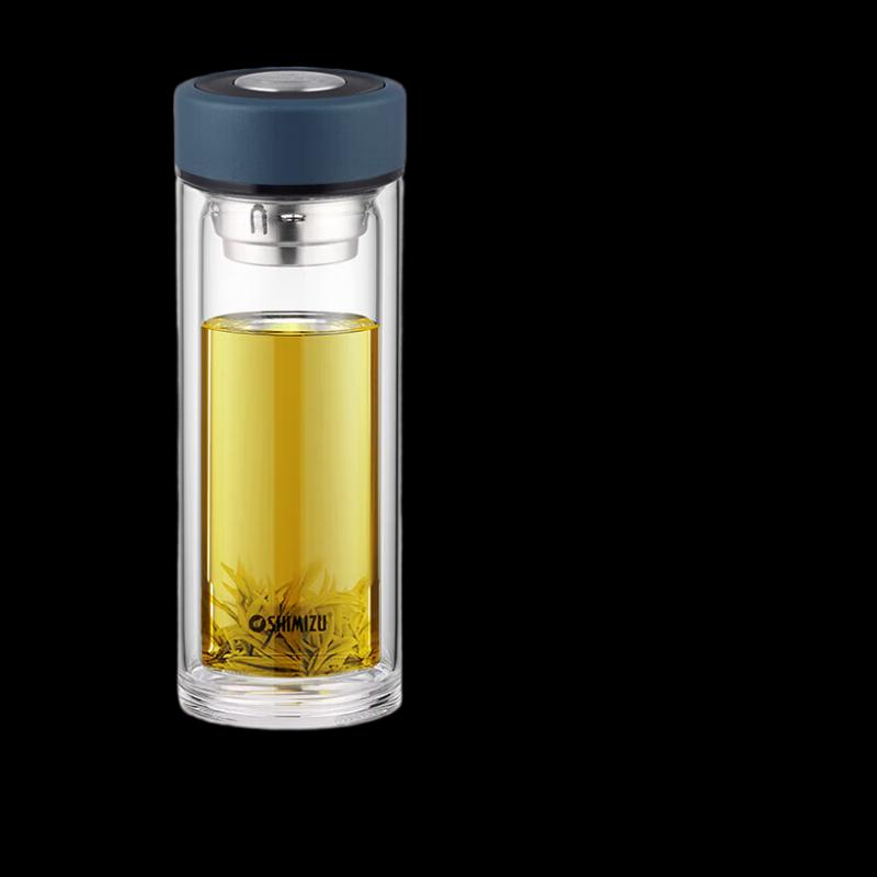SHIMIZU 8021 Double-Layer Glass Tea Infuser Travel Mug