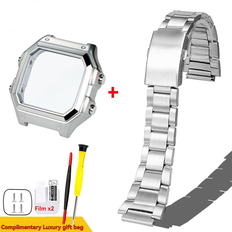 Casio 3299 AE-1200WH AE1300 İçin AE-1200 Tam Metal Kasa Kayış Mod Kiti Paslanmaz Çelik Saat Kayışı Cam Filmi Vida Çerçeve Bileklik