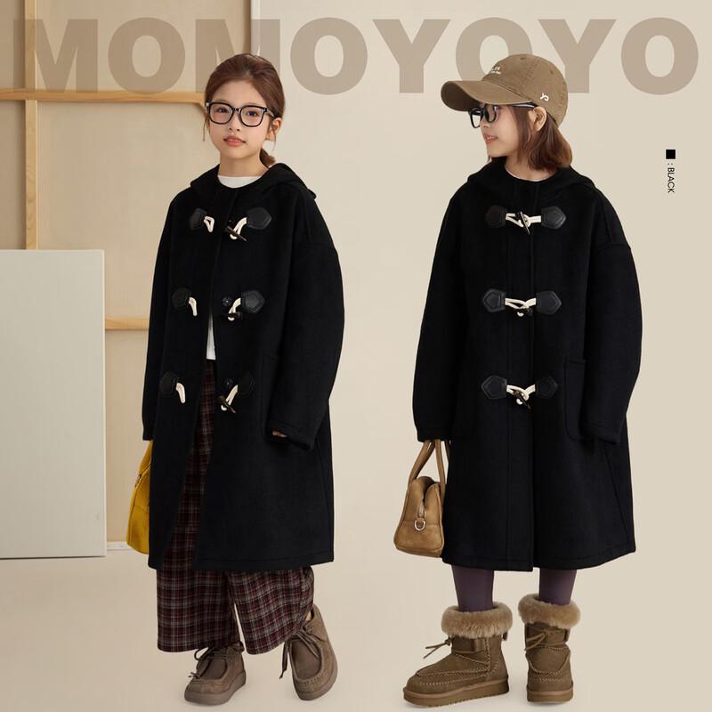 Girls Hooded Wool Blend Mid-Length Coat with Toggle Buttons 150