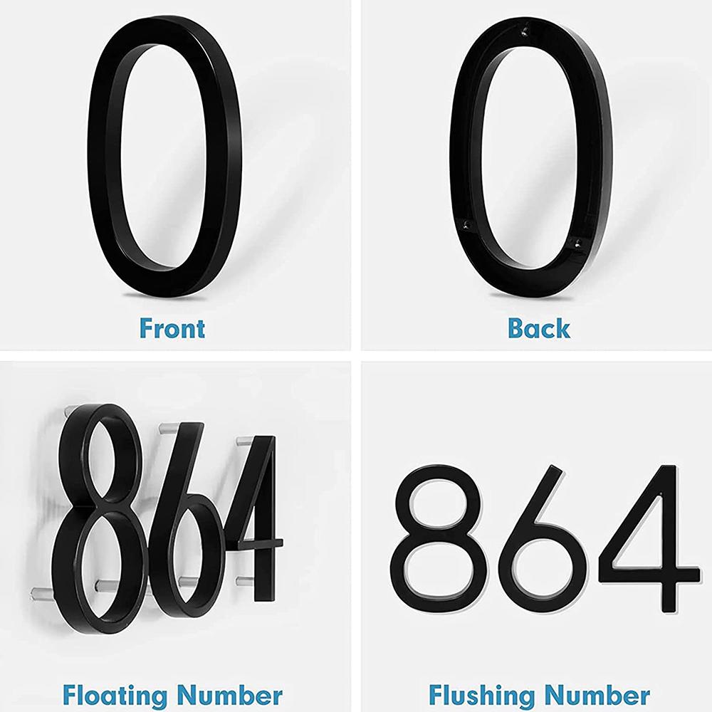 Număr de casă plutitor de 125 mm, alfabet de ușă cu litere moderne, 5 inchi, în aer liber, numere negre 3D, plăci cu numere de ușă pentru adresă pentru perete
