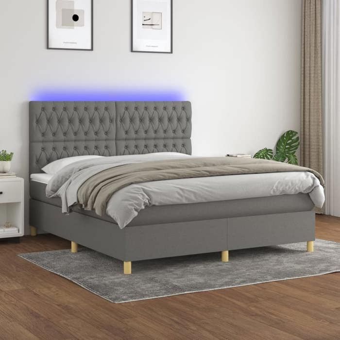 VidaXL Sommier à Lattes de Lit avec Matelas et LED, Lit Rembourré, Lit Double, Lit Adulte de Chambre à Coucher Intérieur, 3135694
