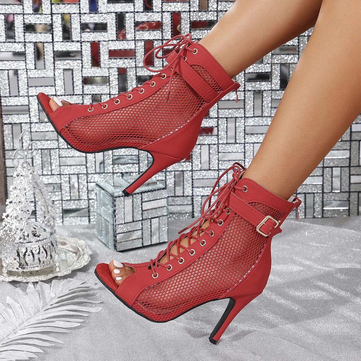 

2025 Новые Благородные Высококачественные Туфли для Джазовых Танцев для Женщин Сексуальные Красные Каблуки Ботильоны с Открытым Носком Застежка-молния Сандалии для Танцев в Помещении 43 красный