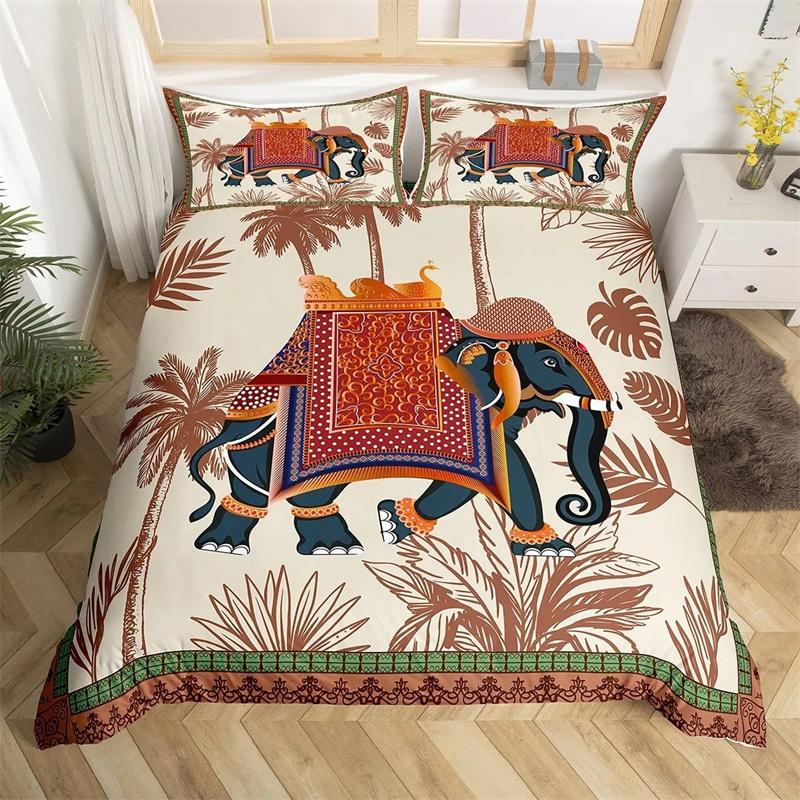Tribal Ethnic Elephant Duvet Cover Exotic Style Bedding Set Boho Mandala Flower Paisley Quilt Cover Polyester Comforter Cover