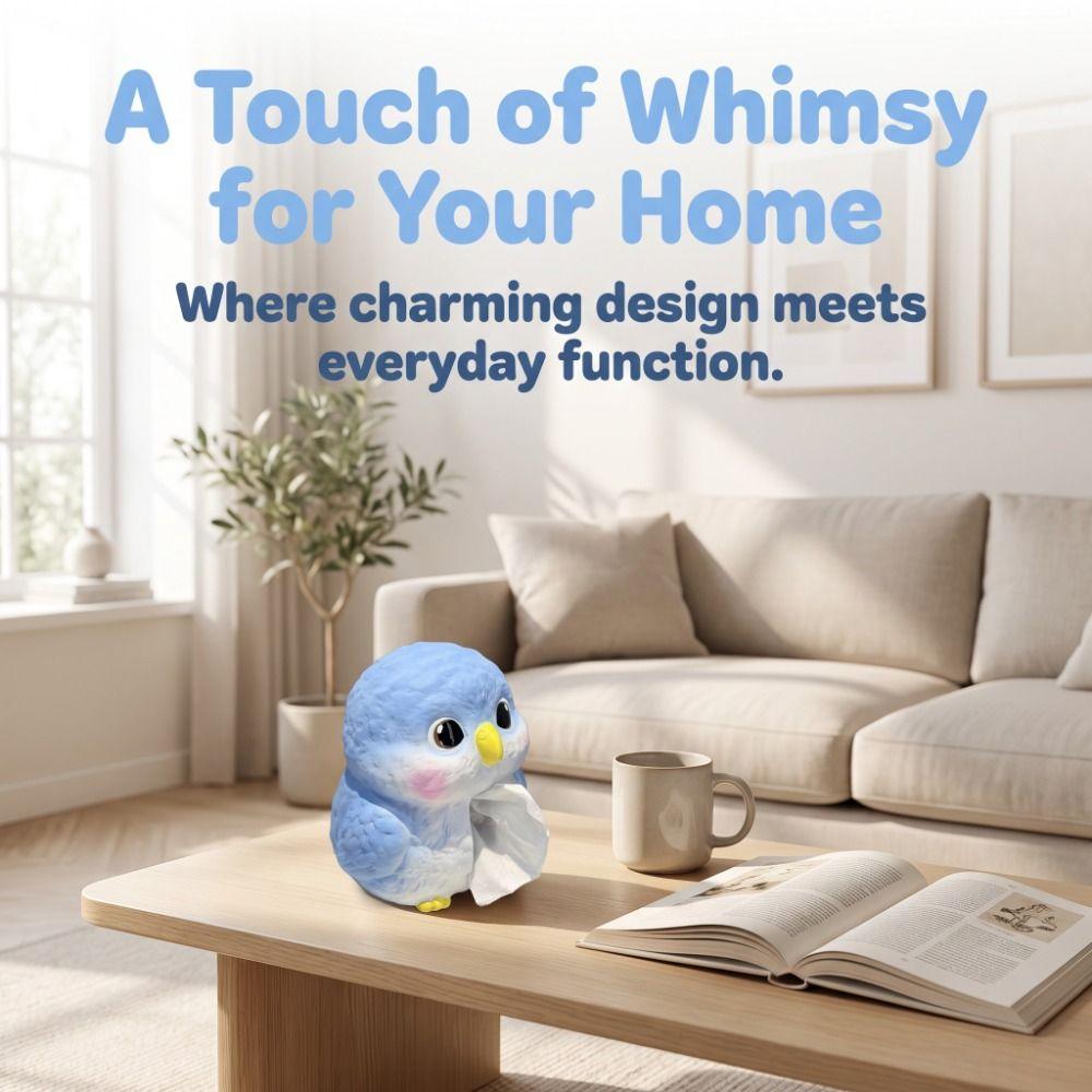 Cartoon Blue Bird Ceramic Tissue Box Creative Design Desktop Tissue Holder Housewarming Gift