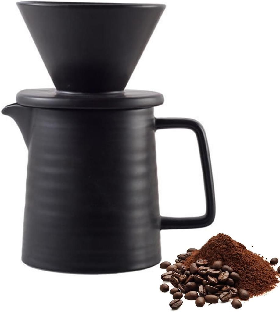Conjunto de Cafeteira Porcelana para Café Coado Manual de 2 Peças com Xícaras, Cafeteira Drip Cone para Café Coado Manual, Segura para Micro-ondas e Lava-louças