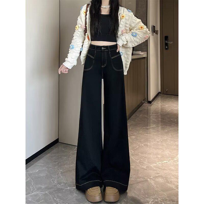 Women s Summer 2026 Black Slimming Straight-Leg Wide Fashion Jeans S