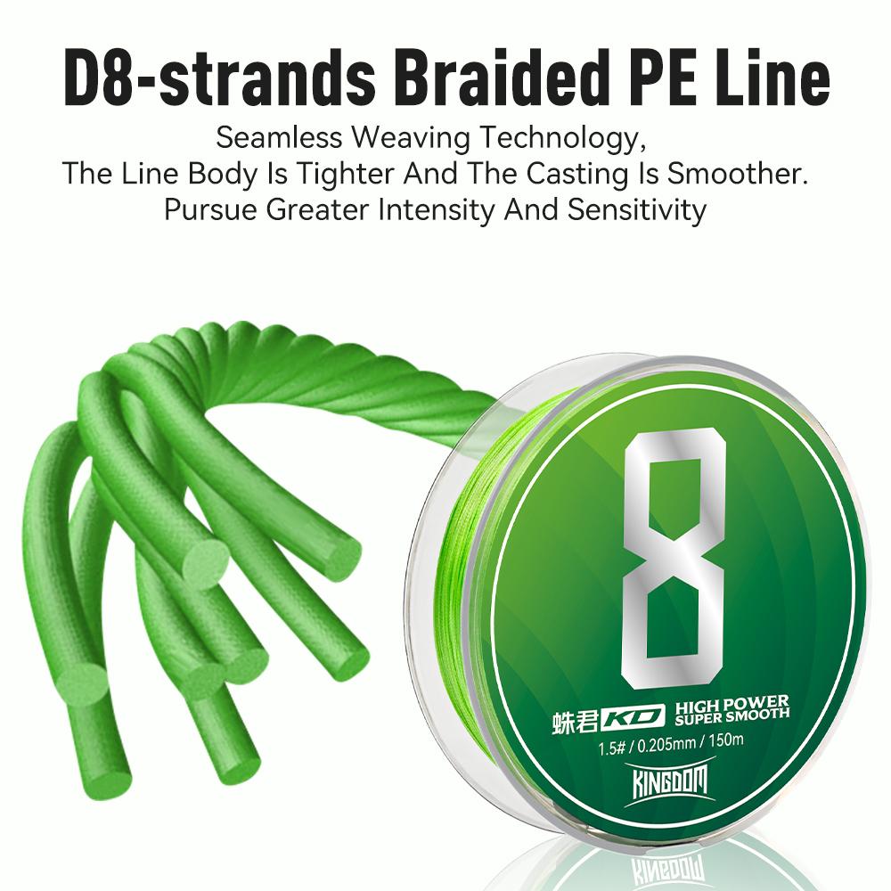 Kingdom Fishing Lines 150m 8 Strands PE Braid Line  Green Multifilament PE Line High Power Super Smooth
