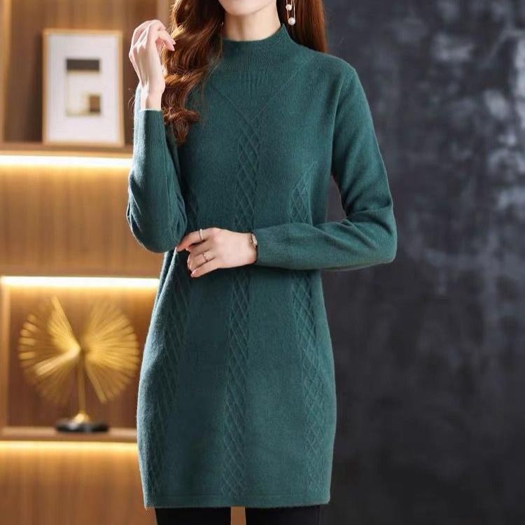 Mid-length Sweater for Women In Autumn and Winter Thickened Long-sleeved Pullover and A Solid-color Casual Knitted Sweater Dress