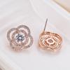 White Crystal Rhinestone Rose Earrings: Irregular Design with Round and Flower Studs
