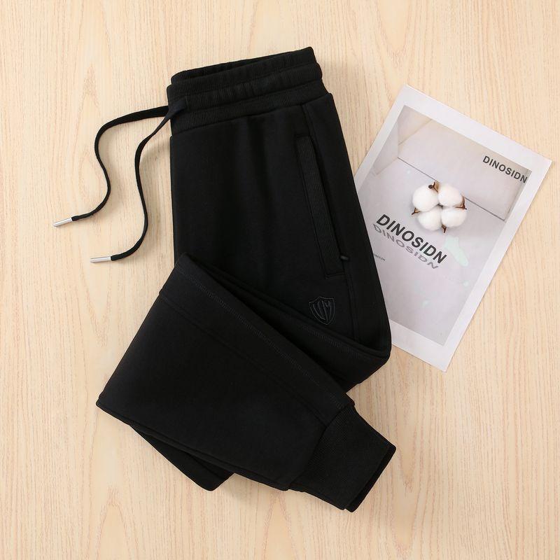 

Хлопковые светло-серые толстые женские спортивные штаны на молнии для весны и осени Black [Fleece-lined]] L