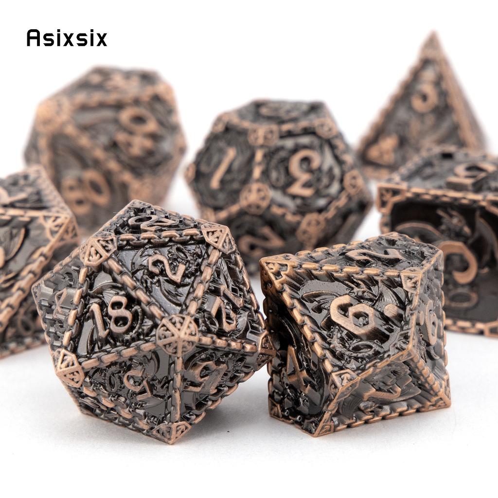 7 Pcs Copper Dragon Metal Dice Solid Metal Polyhedral Dice Set Suitable For Role-Playing Dice PropBoard Game Gift