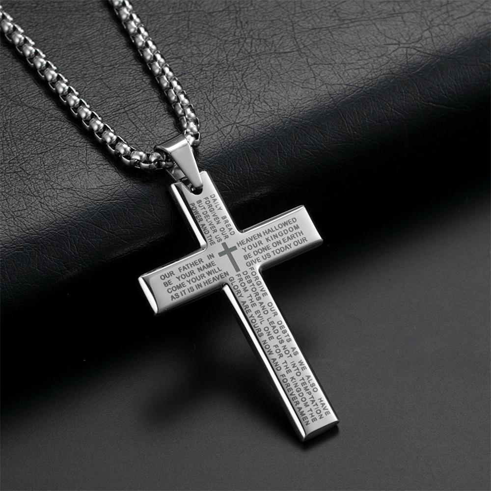 Fashion Bible Jesus Cross Pendant Necklace Hip Hop Men Stainless Steel Pendant Necklace for Women Retro Religious Prayer Jewelry