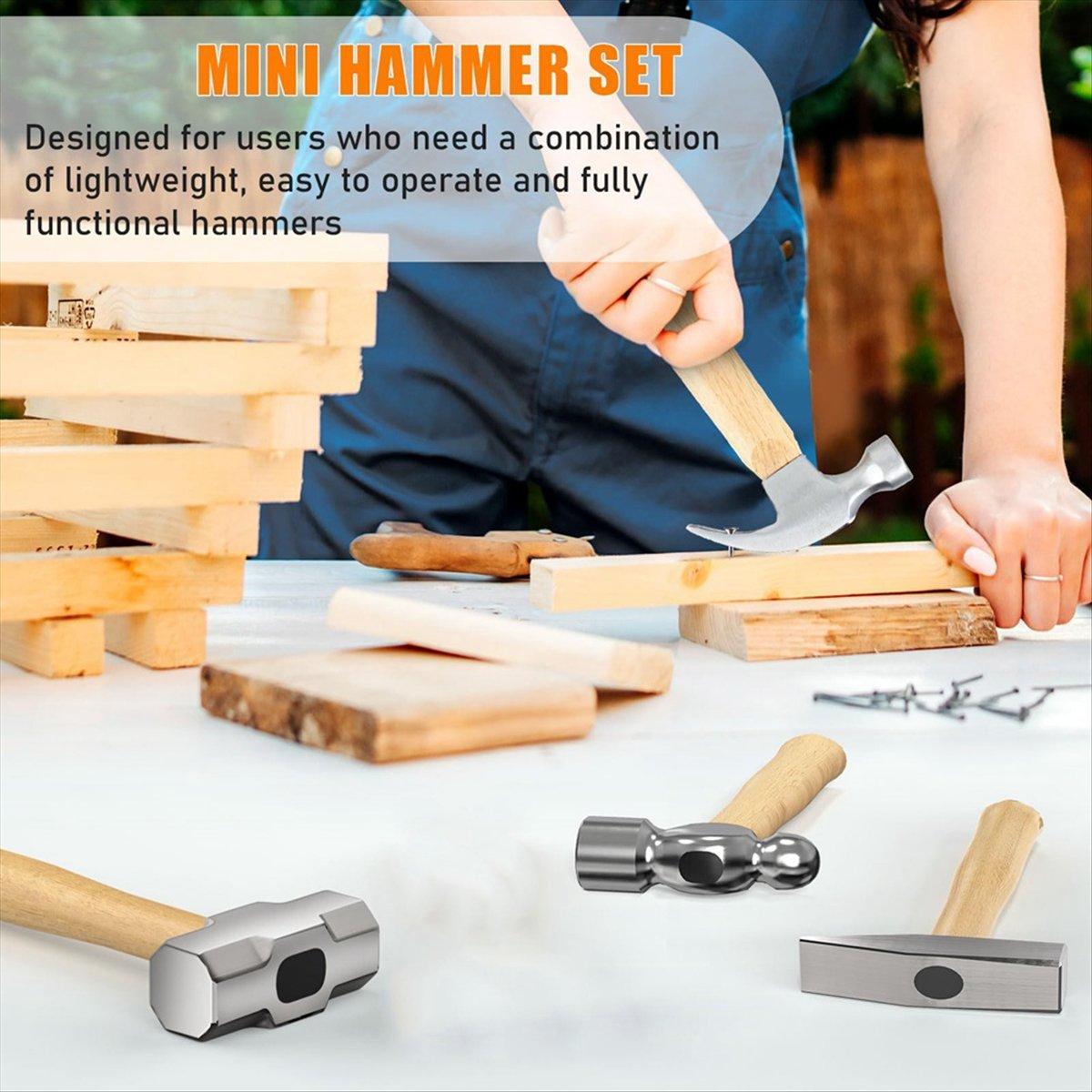 

2025+ 4Pcs Small Hammer Set, · and Polished Steel Head, Short Wood Handle, 10oz Claw Hammer, 11oz Ball Peen Hammer China Mainland