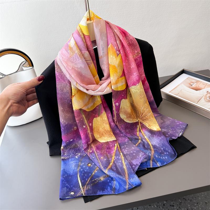 180*70cm Elegance Print Scarf Women Fashion Big Shawls Gauze Large Scarves Bandanna Hijab Long Wrap Travel Sunscreen Beach Towel